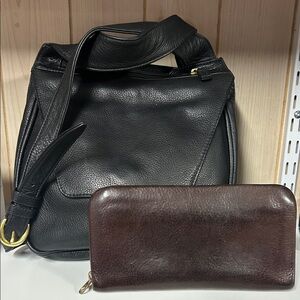 Listing # 24 J.P Ourse Black Leather Handbag with brown leather wallet bundle